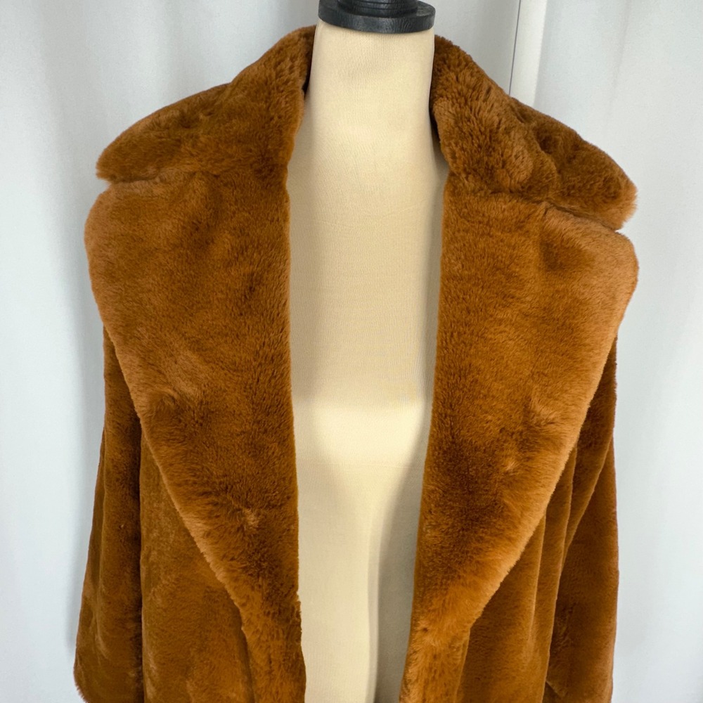 Marc New York Andrew Marc Women's S Cognac Brown Faux Fur Teddy Coat - Picture 9 of 15